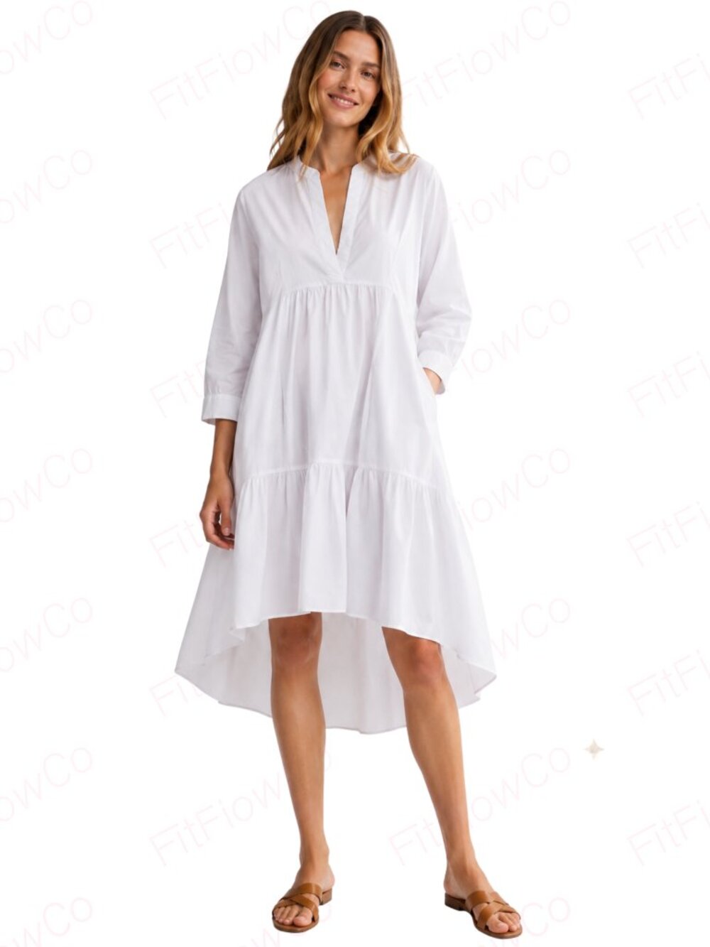 ZARA White Cotton Poplin High Low Tiered Dress XS Oversized Pockets